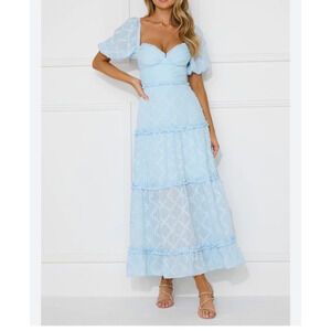 Hello Molly Show My Love Maxi Dress Sz 6 Baby Blue Coquette Baby Doll Milkmaid